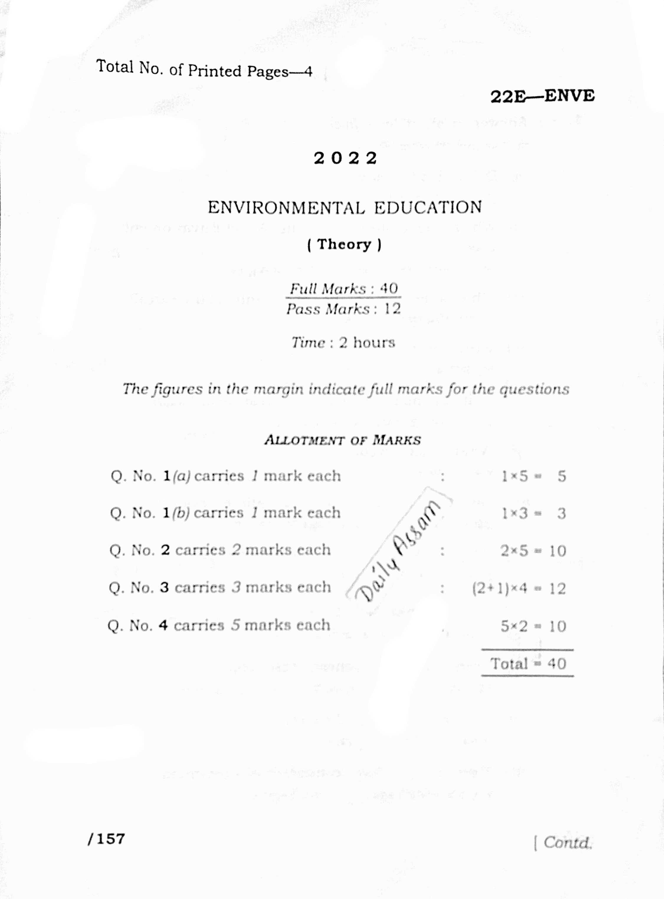 health education and environmental studies question paper